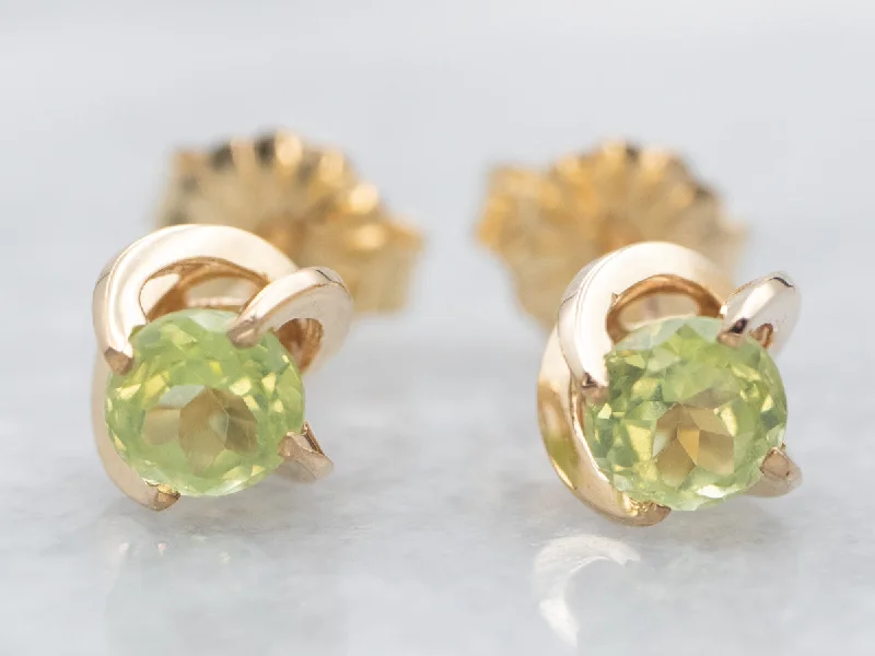 Silver Stud Earrings for Men -Yellow Gold Peridot Swirl Stud Earrings