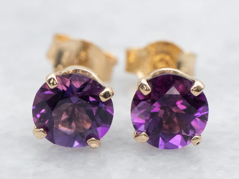 Geometric Stud Earrings for Trend -Round Cut Amethyst Stud Earrings