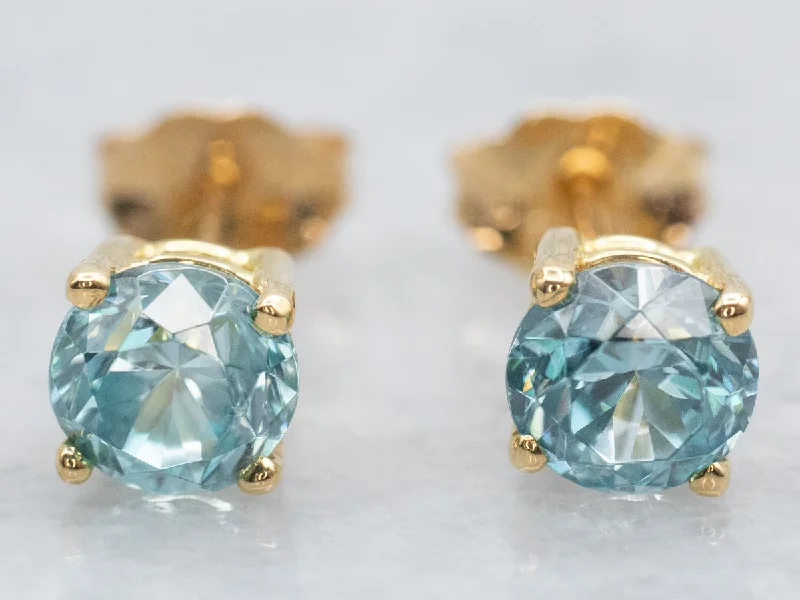 Stud Earrings with Debossed Designs -Blue Zircon Solitaire Stud Earrings