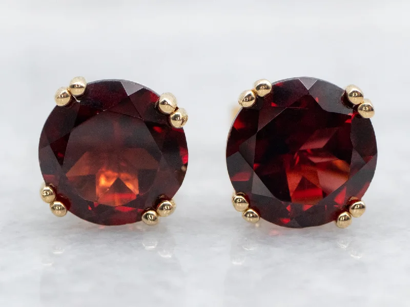 Stud Earrings with Chevron Designs -Deep Red Garnet Stud Earrings