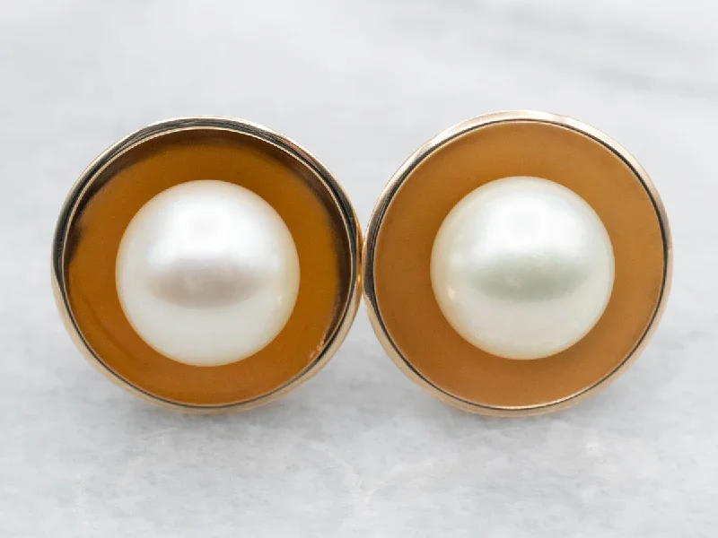 Gothic Stud Earrings with Dark Tone -Yellow Gold Saltwater Pearl Stud Earrings