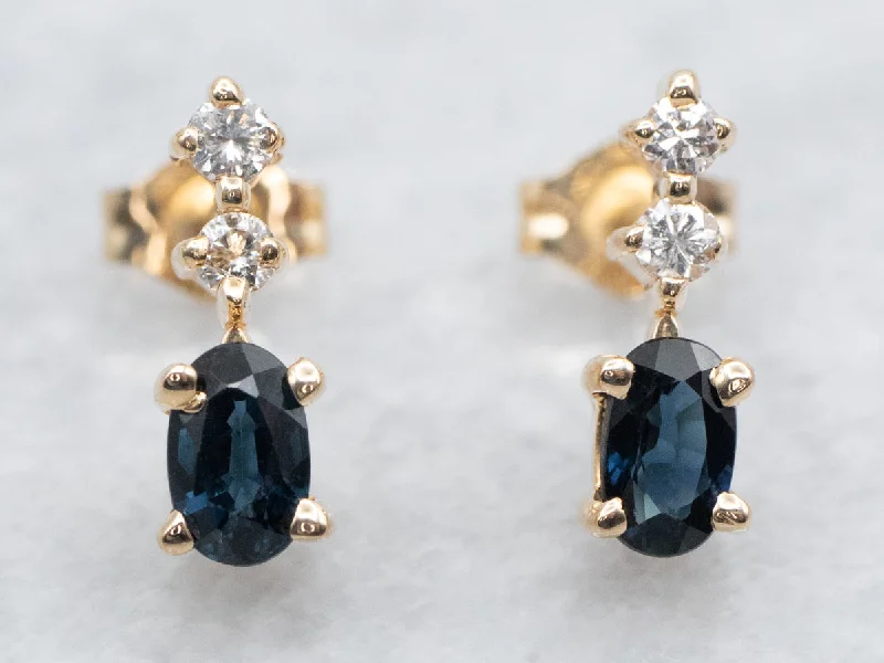 Stud Earrings with Debossed Designs -Sapphire and Diamond Stud Earrings