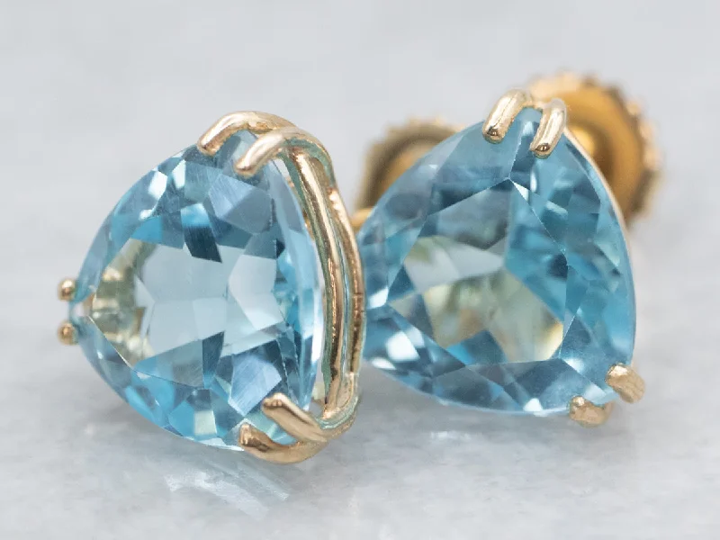 Lead Free Stud Earrings for Health -Trillion Cut Blue Topaz Stud Earrings