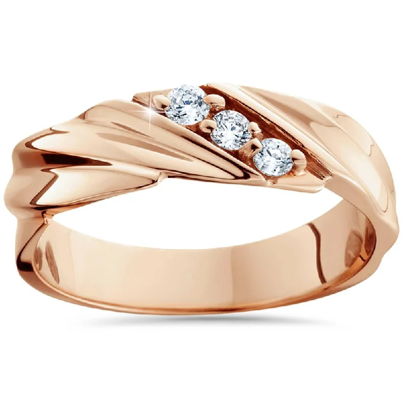 Women’s delicate rings with tiny sapphire accents -1/10ct Diamond 14K Rose Gold Mens Wedding Ring