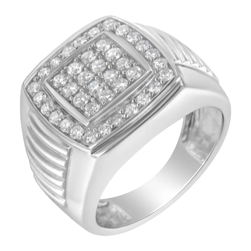 Women’s vintage rings with ornate rose-cut stones -14K White Gold Men's Diamond Squared Band Ring