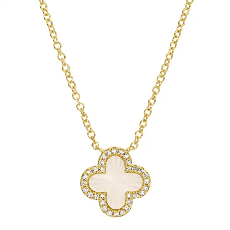 Best necklaces and pendants for everyday wear with minimalist designs-14K Yellow Gold Diamond and Mother of Pearl Fluted Quatrefoil Necklace