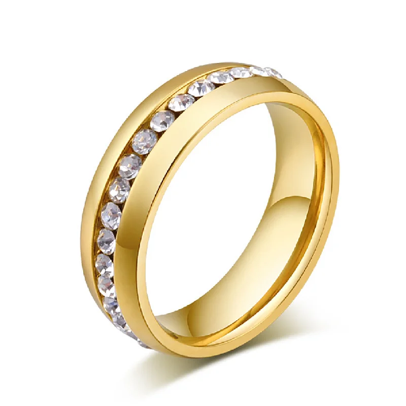 Women’s rings with raw citrine for charm -18K Gold Sleek Embellished Eternity Band Ring