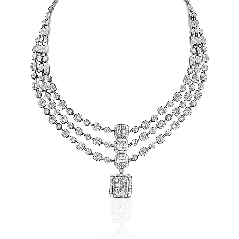 Beautiful necklaces and pendants with tree branch motifs for a nature-inspired design-Three Row Baguette Diamond Necklace