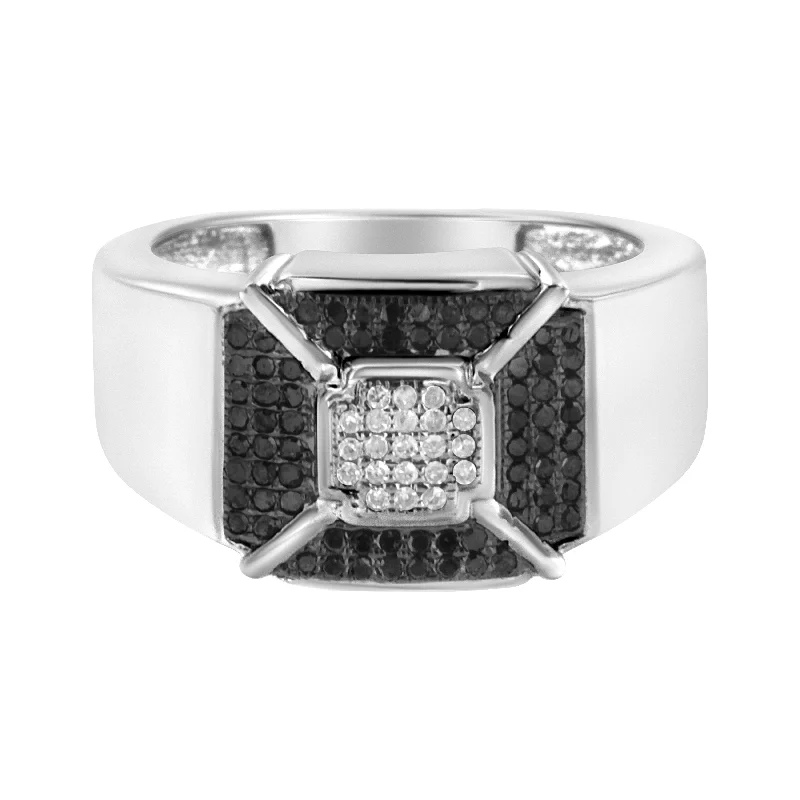 Women’s layered rings with mixed gemstone bands -.925 Sterling Silver 3/8 Cttw Composite Enhanced Black and White Diamond Men's Band Ring