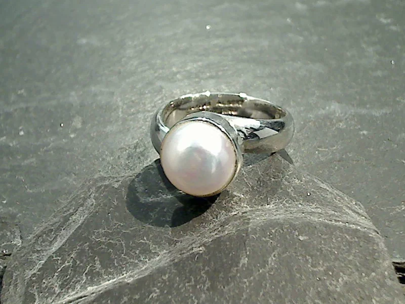 Women’s rings with vibrant aventurine for luck -Adjustable Size Pearl, Fine Sterling Silver Ring