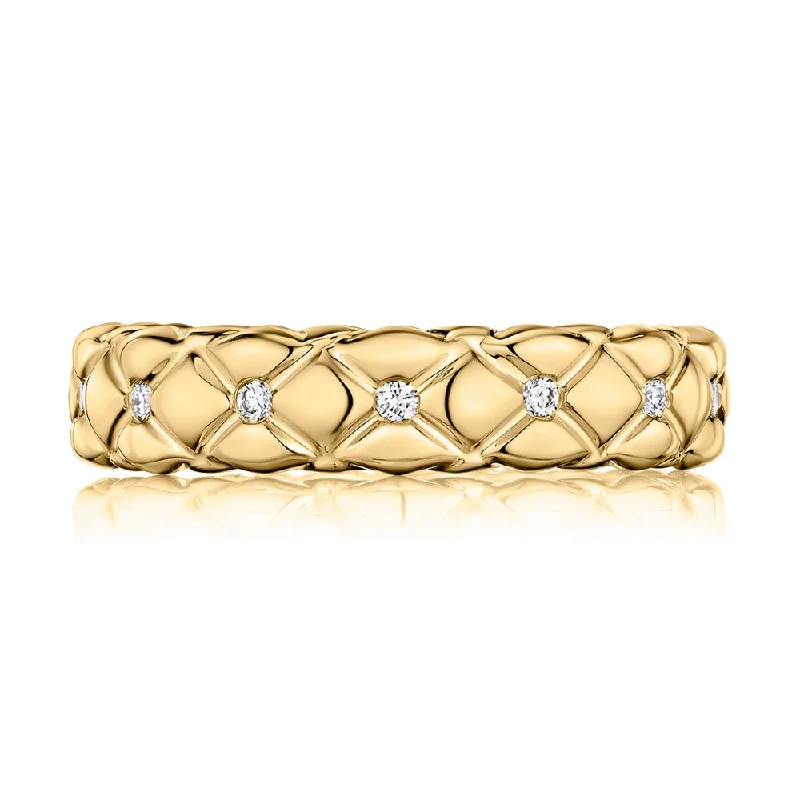 Women’s rings with herkimer diamonds for clarity -A. Jaffe 14k  Quilted Pattern Ring with Diamonds