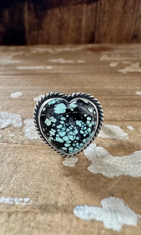 Women’s stretch rings for adjustable comfort fit -ADJUSTABLE TURQUOISE HEART Ring • Adjustable