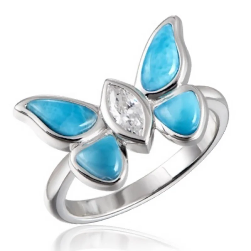 Women’s rings with rough garnet for rugged -Alamea Larimar Butterfly Ring in Sterling Silver (size 7)