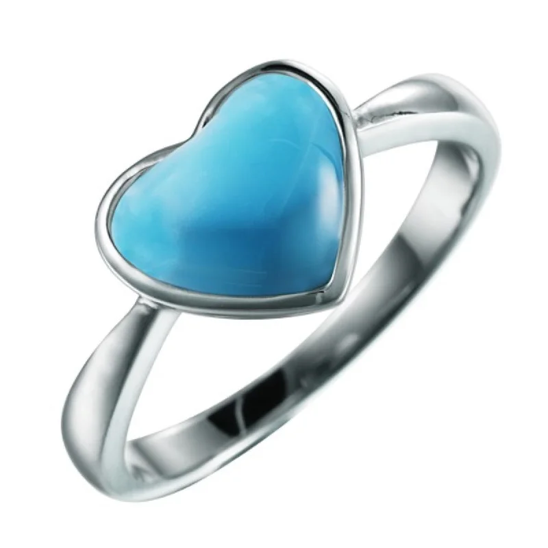 Women’s rings with black onyx for edge -Alamea Larimar Heart Ring in Sterling Silver (size 7)