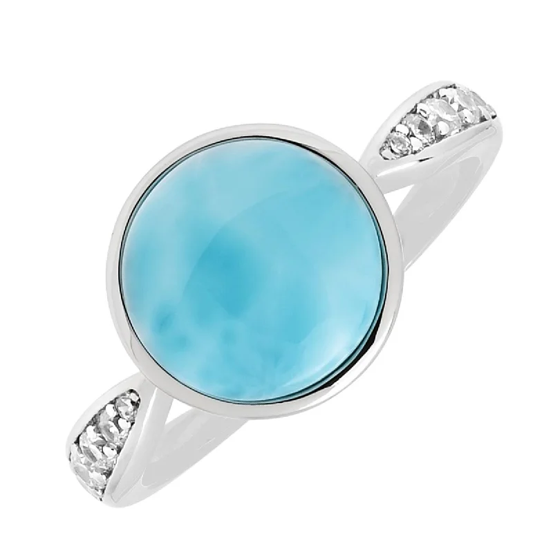 Women’s rings with matte silver for understated -Alamea Larimar Ring in Sterling Silver with Cubic Zirconia (size 7)