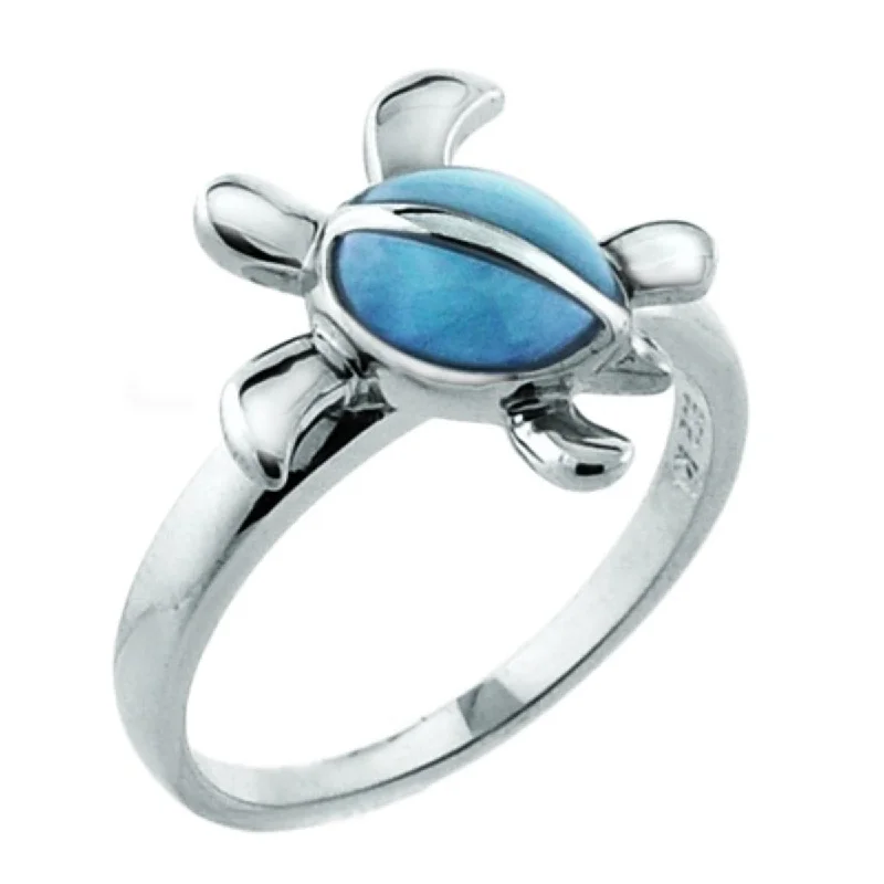 Women’s rings with geometric ruby for trend -Alamea Larimar Turtle Ring in Sterling Silver (size 7)