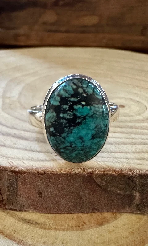 Women’s rings with herkimer diamonds for clarity -AMERICAN TURQUOISE and Silver Ring • Size 11