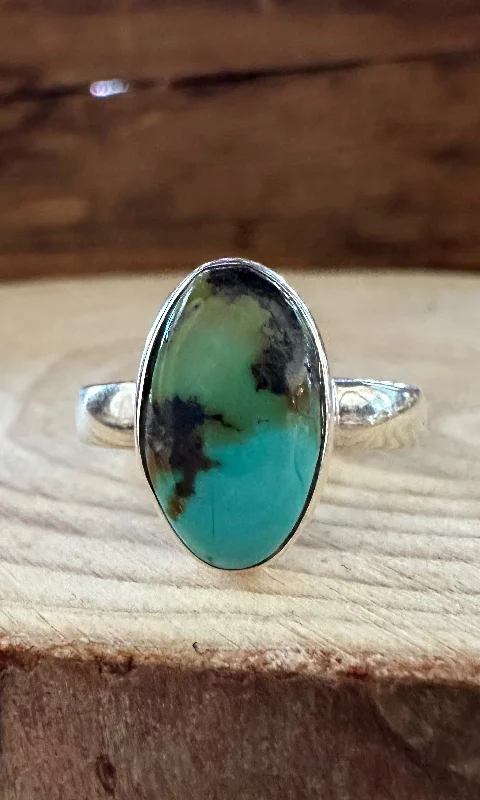 Women’s rings with knot designs for symbolism -AMERICAN TURQUOISE and Silver Ring • Size 8