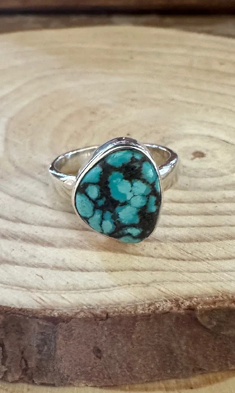 Women’s rings with rainbow moonstone for play -AMERICAN TURQUOISE and Silver Ring • Size 6