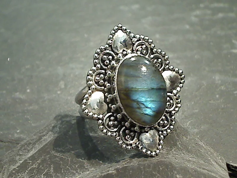 Women’s rings with smoky quartz for depth -Size 8 Labradorite, Sterling Silver Ring