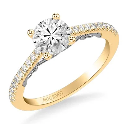 Women’s bold rings with hammered silver bands -Artcarved Diamond Engagement Ring Setting in 14kt Yellow and White Gold (1/7ct tw)