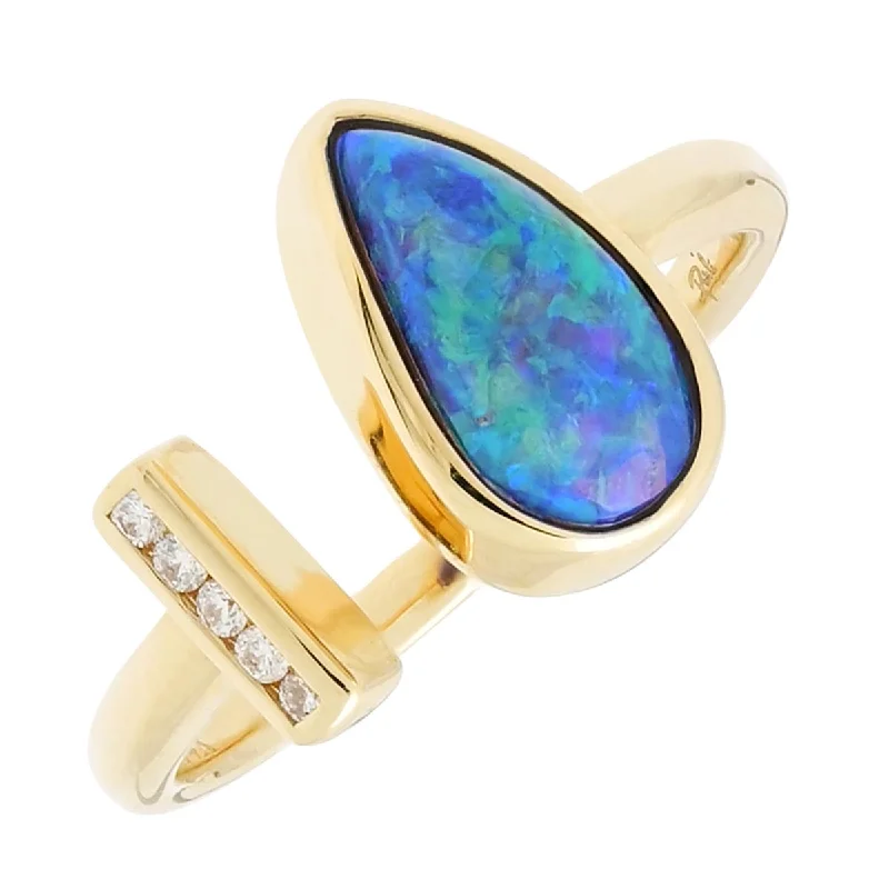 Women’s rings with labradorite for mystic flash -Parlé Black Opal Ring in 14kt Yellow Gold with Diamonds (1/20ct tw)