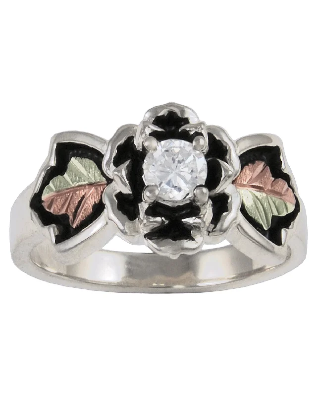 Women’s dainty rings with floral opal motifs -Black Hills Gold Sterling Silver Antiqued Flower Ring