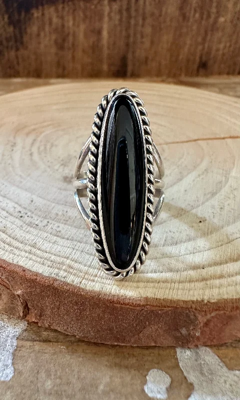 Women’s rings with starburst sapphire for radiance -BLACK ONYX DROPLET Silver Ring • Multiple Sizes