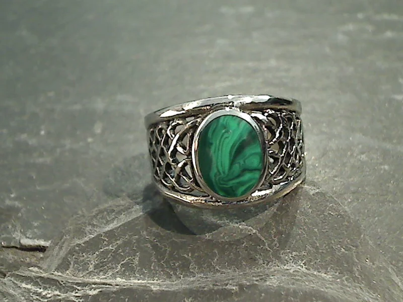 Women’s rings with topaz gems for brilliance -Size 10 Malachite, Sterling Silver Celtic Ring