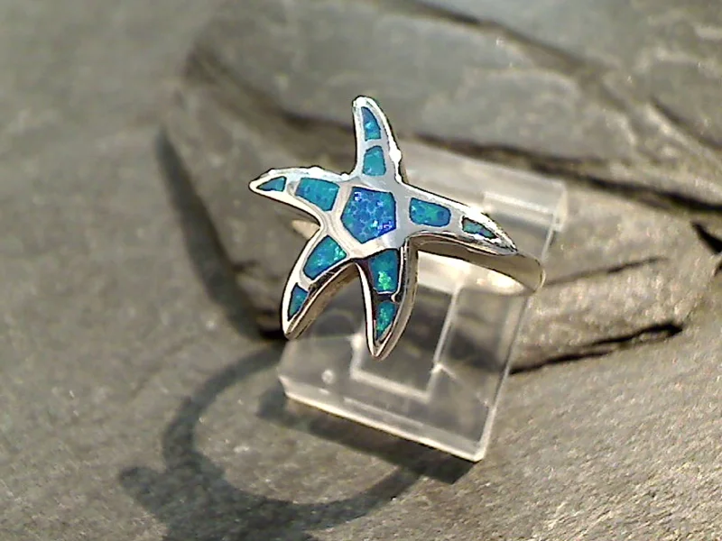 Women’s rings with twisted bands for style -Size 6 Lab Created Opal, Sterling Silver Starfish Ring