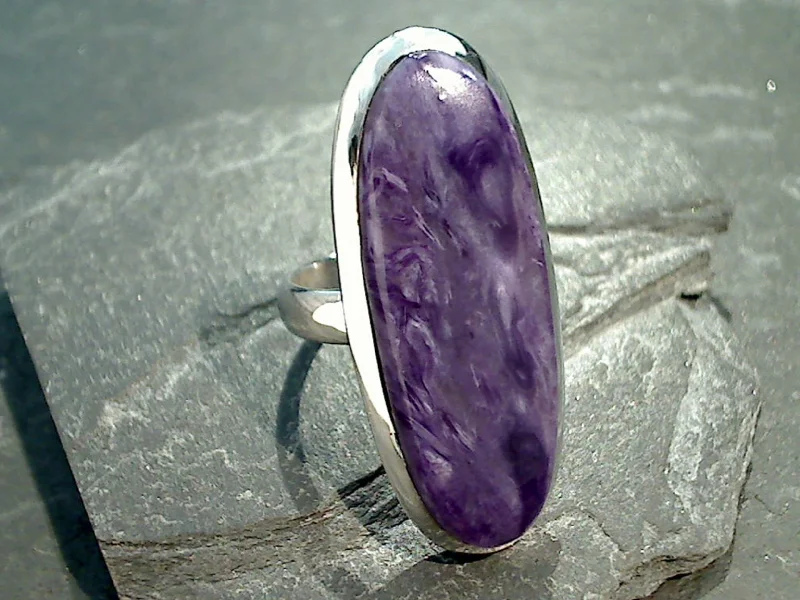 Women’s rose gold rings with moonstone glow -Size 6 Charoite, Sterling Silver Ring