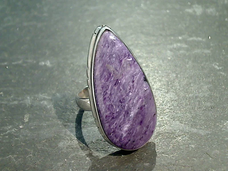 Women’s vintage rings with ornate rose-cut stones -Size 9 Charoite, Sterling Silver Ring