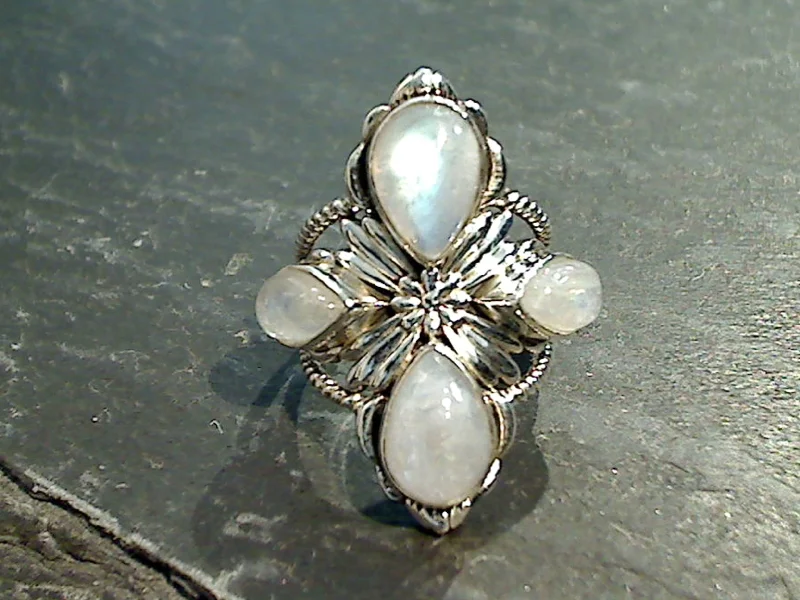 Women’s rings with sunstone gems for glow -Size 6 Moonstone, Sterling Silver Ring