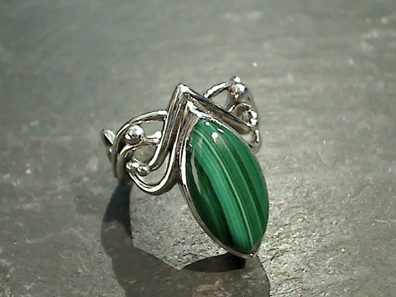 Women’s rings with citrine stones for warmth -Size 8 Malachite, Sterling Silver Ring