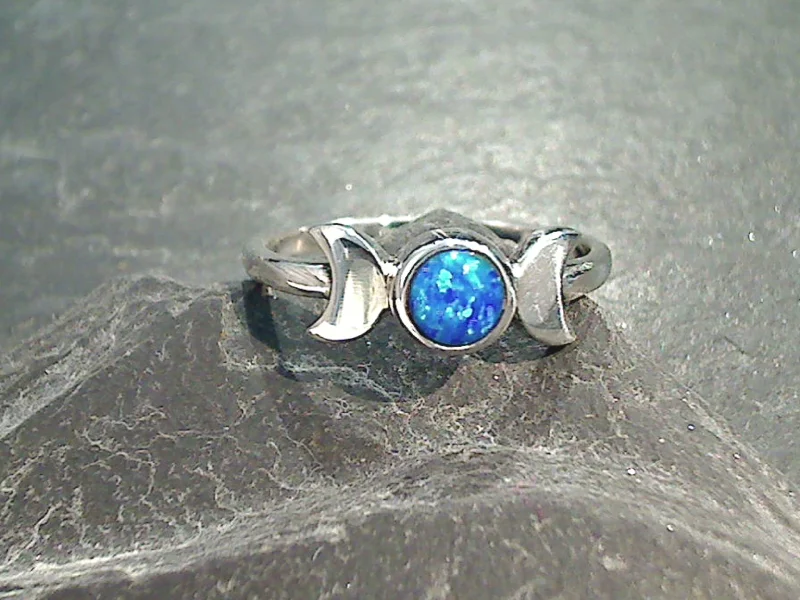 Women’s rings with pave topaz for dazzle -Size 6.5 Lab Created Opal, Sterling Silver Moons Ring