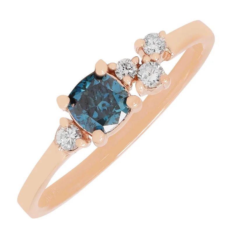 Women’s rings with crown-inspired topaz designs -Blue and White Diamond Ring in 14kt Rose Gold (1/2ct tw