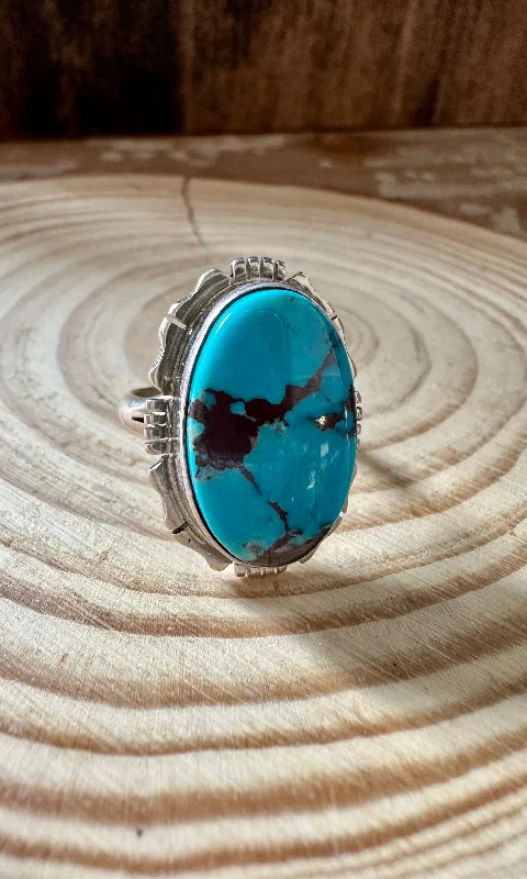 Women’s rings with geometric ruby for trend -BOLD BLUE NAVAJO Kingman Turquoise and Sterling Silver Ring • Size 7