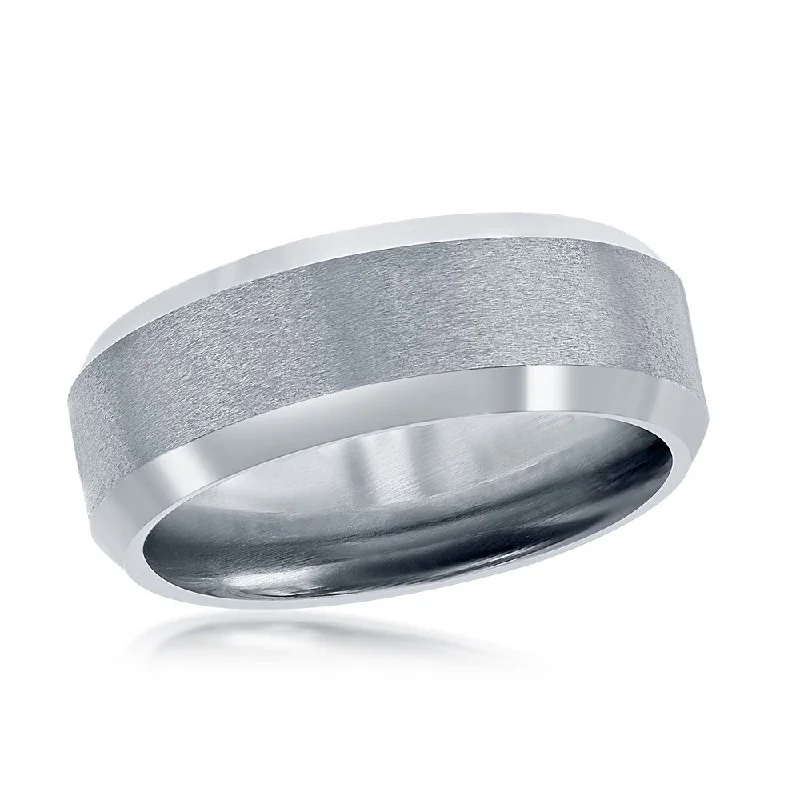 Women’s rings with labradorite for mystic flash -Brushed and Polished Silver 8mm Tungsten Ring