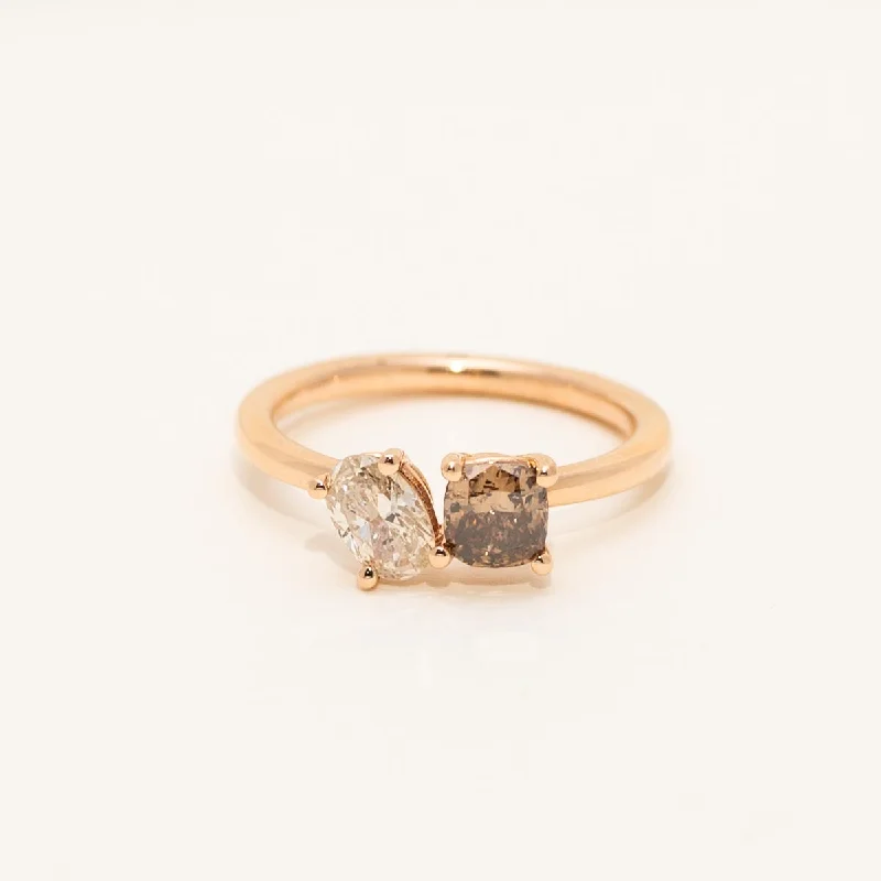 Women’s rings with polished amber for warmth -Champagne and White Diamond Toi et Moi Ring in 14kt Rose Gold (1ct tw)