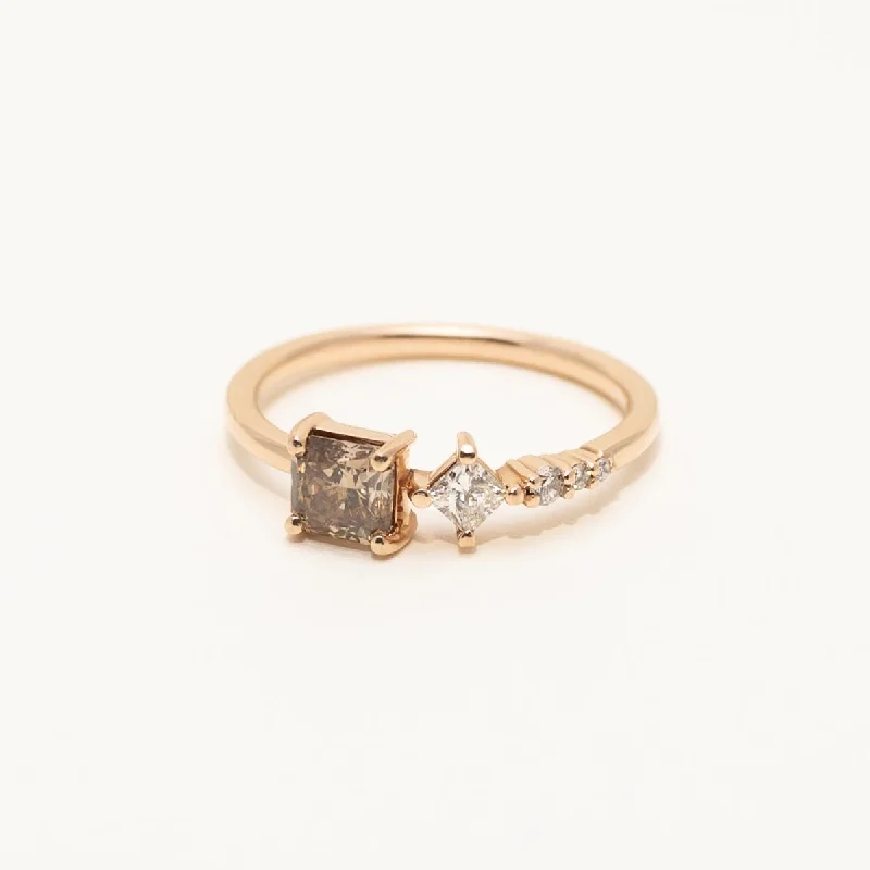 Women’s rings with polished amber for warmth -Champagne and White Princess Cut Diamond Ring in 14kt Rose Gold (3/4ct tw)