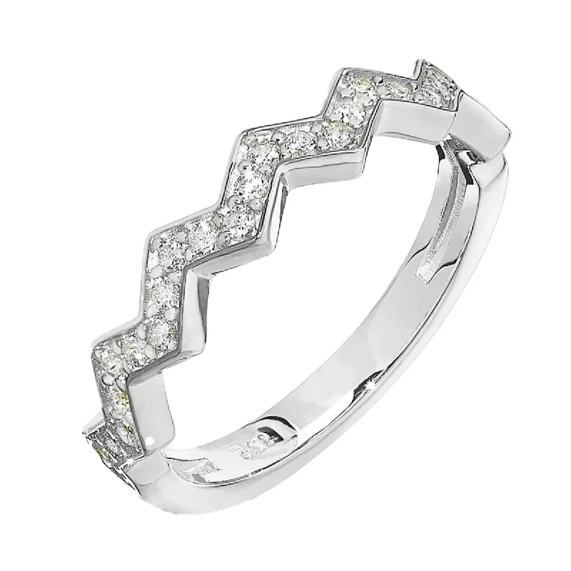 Women’s rings with starburst sapphire for radiance -Cubic Zirconia Chevron Stackable Ring in Sterling Silver