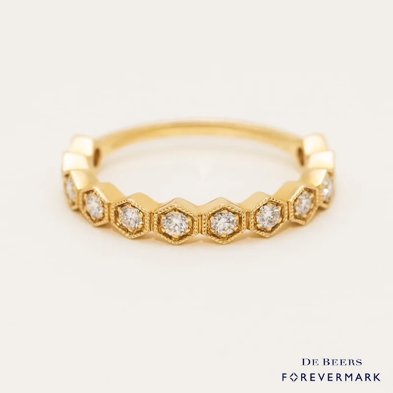 Women’s rings with bezel-set aquamarine gems -Forevermark Petite Hexagon Diamond Band in 18kt Yellow Gold (1/3ct tw)