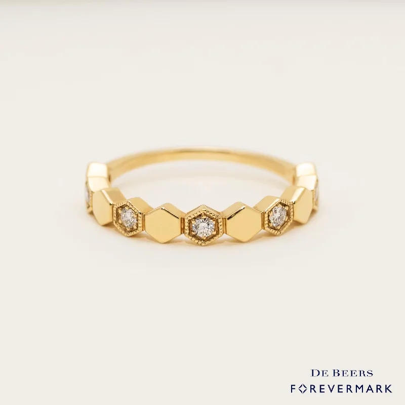 Women’s rings with matte silver for understated -Forevermark Petite Hexagon Diamond Band in 18kt Yellow Gold (1/7ct tw)