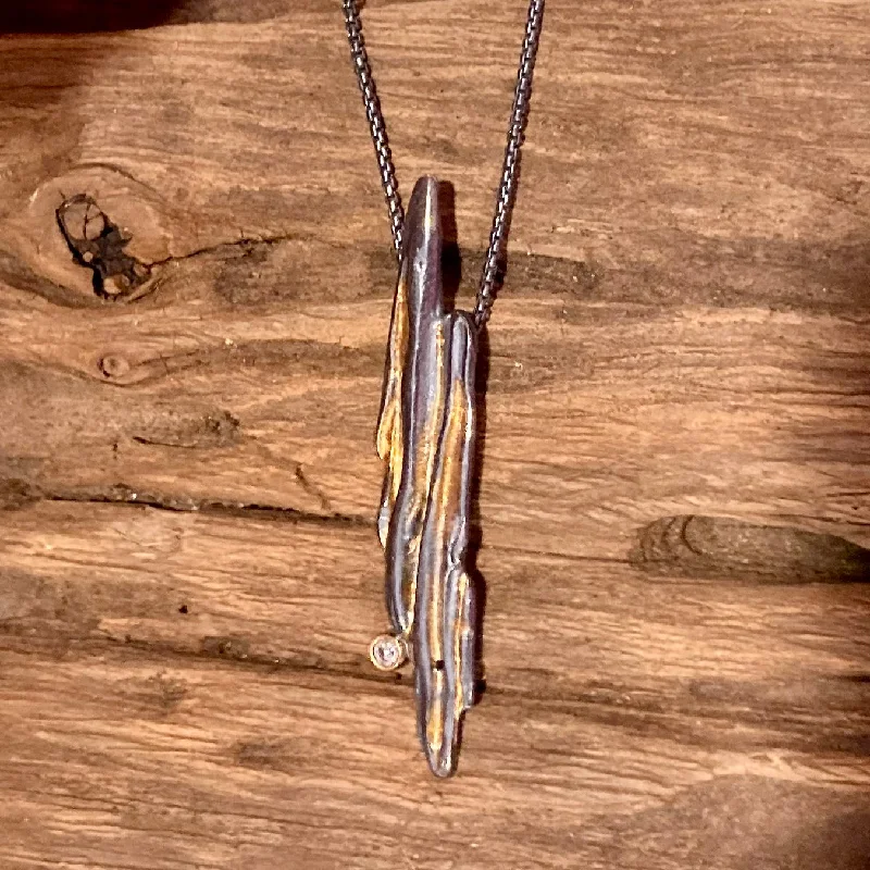 Necklaces and pendants with leaf-shaped designs for an earthy, organic feel-Deconstructed Diamond 18K Gold and Oxidized Sterling Silver Necklace