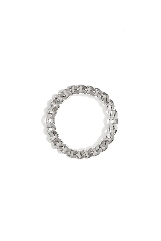 Women’s rings with bezel-set aquamarine gems -Delicate Curb Chain Ring in Silver