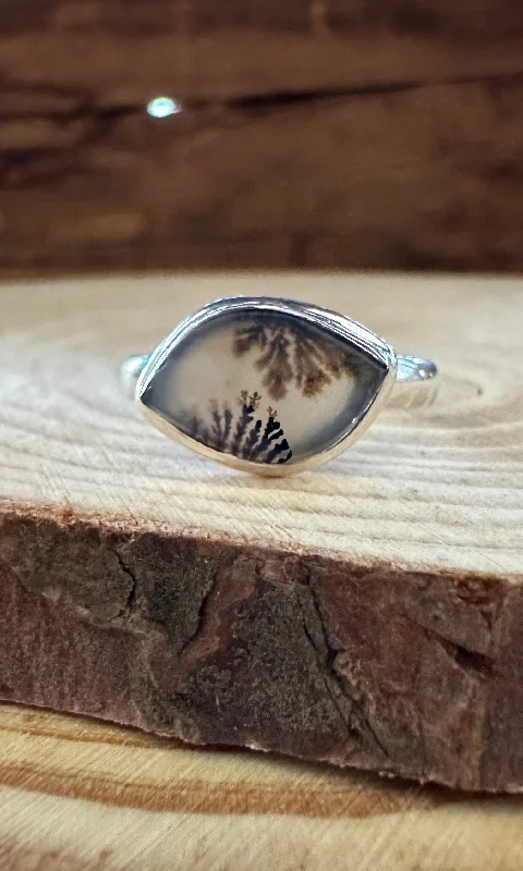 Women’s rings with butterfly motifs for whimsy -DENDRITIC AGATE and Silver Ring • Size 7