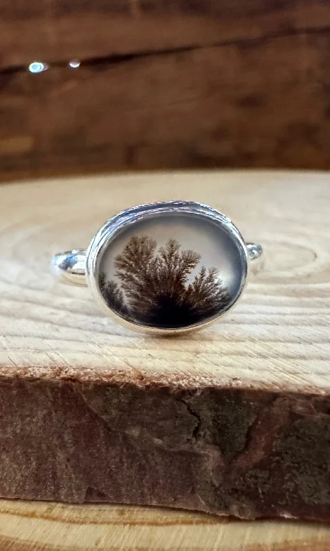 Women’s rings with tiger eye band warmth -DENDRITIC AGATE and Silver Ring • Size 8