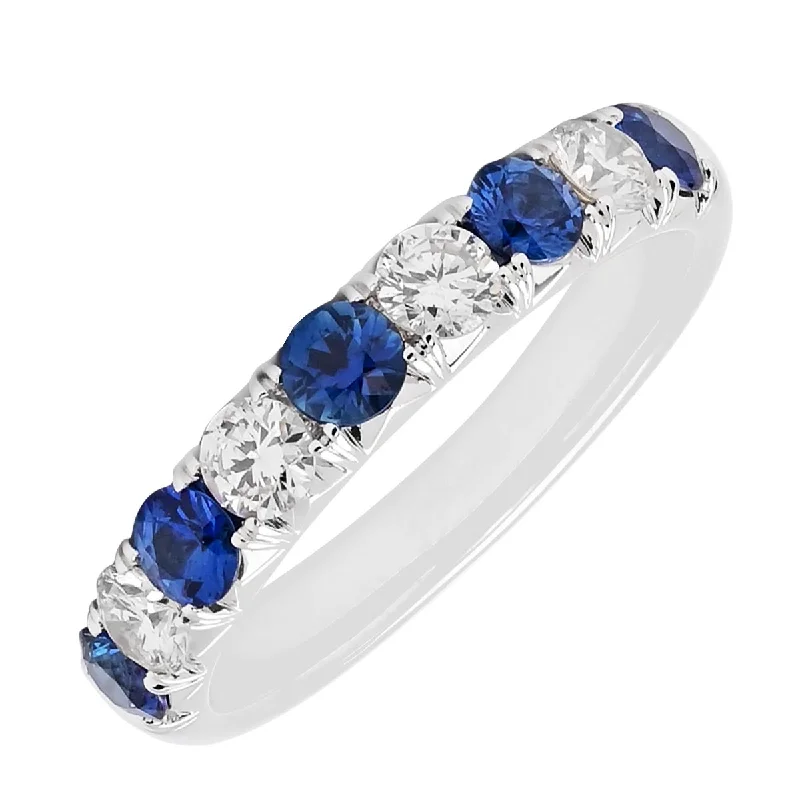 Fashionable necklaces and pendants with birthstones for a personalized gift idea-Diamond and Blue Sapphire Band in 14kt White Gold (3/8ct tw)