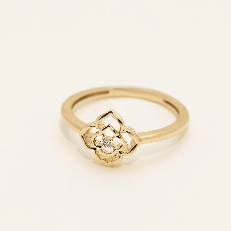 Women’s layered rings with mixed gemstone bands -Diamond Flower Ring in 14kt Yellow Gold (.02ct)