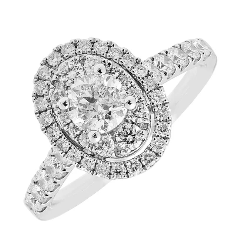 Women’s rings with matte silver for understated -Diamond Halo Engagement Ring in 14kt White Gold (1 1/4ct tw)